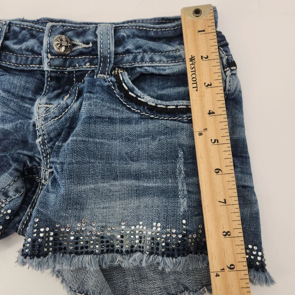 Miss Me Denim Shorts Womens 24 Rhinestone Studded Distressed Blue Festival